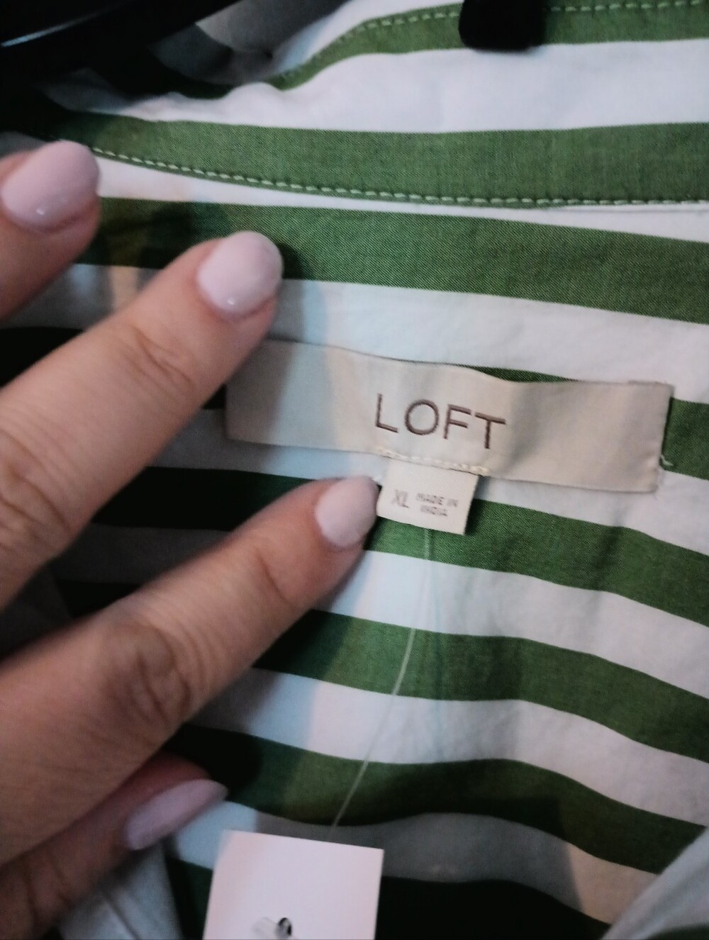 NWT LOFT Striped Shirt Dress with Waist Tie - Green/White - Picture 3 of 5